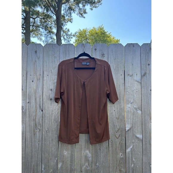 Chicos Cotton Open Front Cardigan Women’s Size 2 Short Sleeve Brown large‎ - Picture 1 of 10